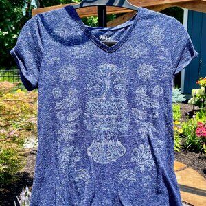 Style & Co - Dark Blue Boho Owl Graphic T-Shirt - Women's US Petite Medium